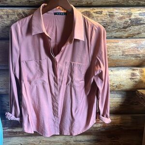 Women’s silk button up shirt.